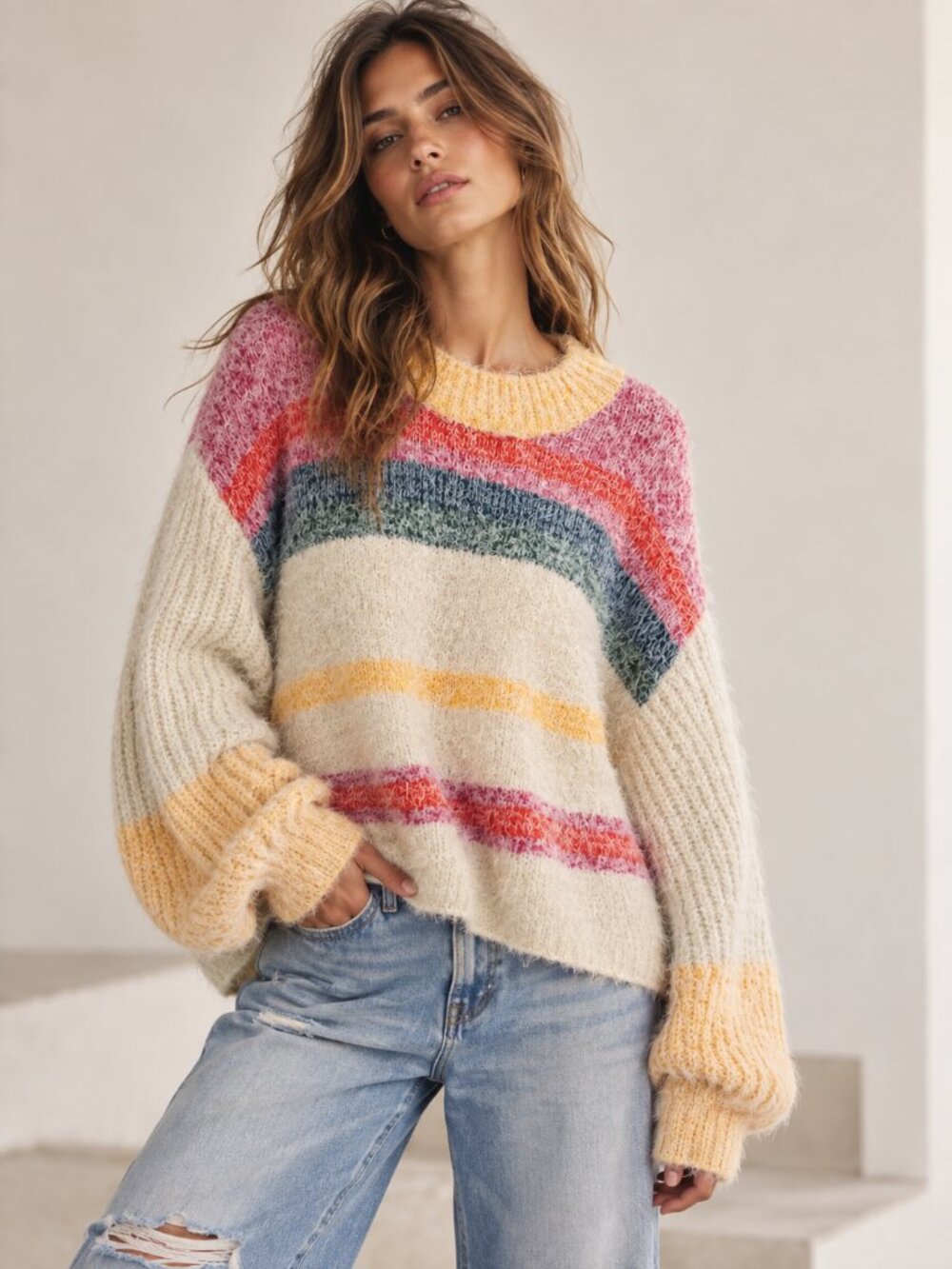 Free People Candy Lane Sweater in Candy Combo Size Small